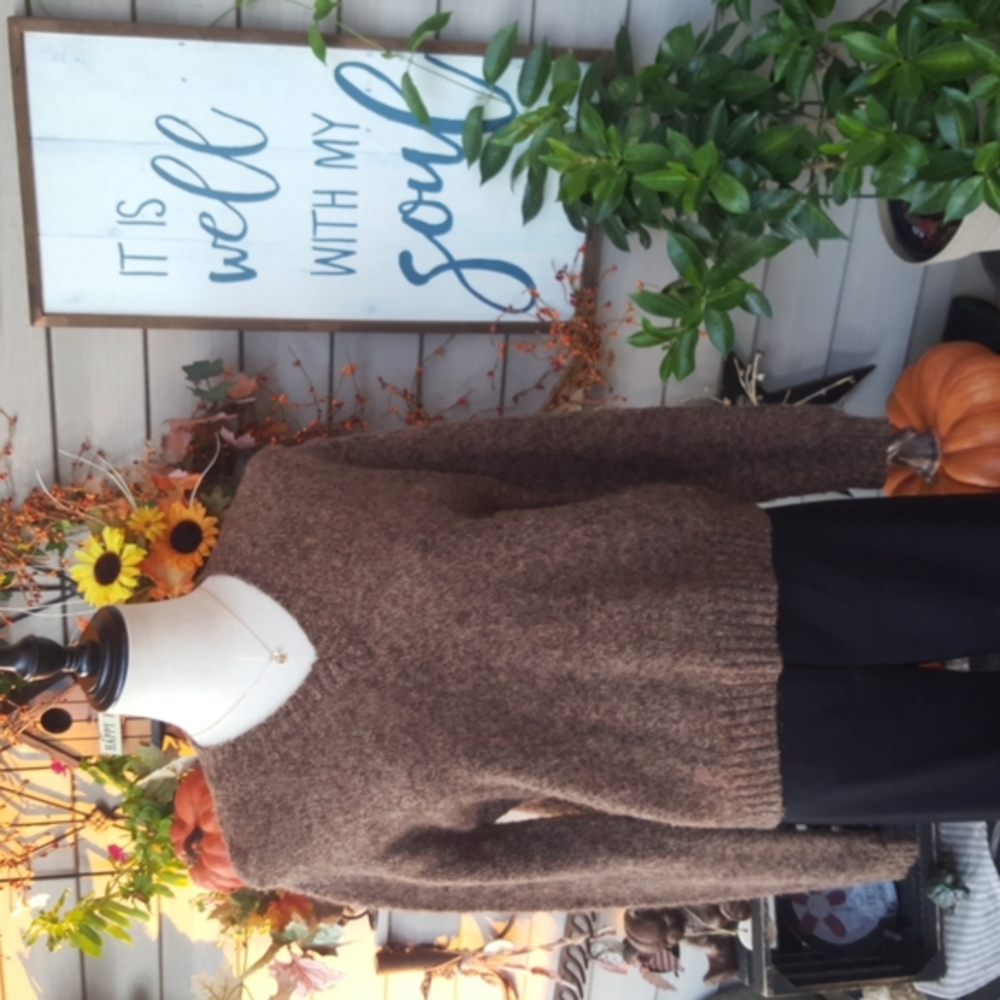 J. JILL ♡ Gorgeous Vintage Brown 'n Tan Wool Long Sleeve V Neckline Sweater S